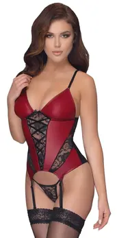 Cottelli Lingerie Basque Red/Black S - Lace & Powernet Design