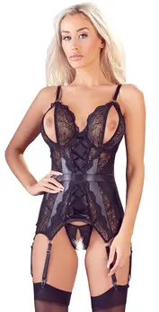 Cottelli Collection Basque L Black Matte Lace Design Adjustable Straps