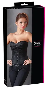 Cottelli Collection Corsage Black XL with Brocade Pattern & Lacing