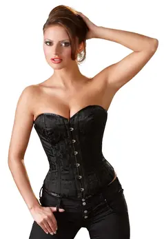 Cottelli Collection Corsage Black XL with Brocade Pattern & Lacing