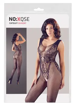 Cottelli Collection Lace Net Catsuit S-L, Seamless, Crotchless, Black
