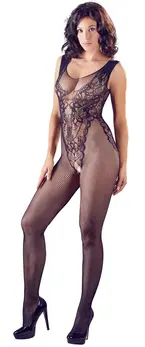 Cottelli Collection Lace Net Catsuit S-L, Seamless, Crotchless, Black