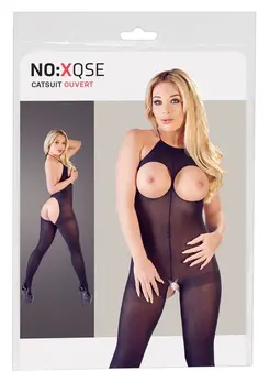 Cottelli Collection Open Cup Semitransparent Catsuit Black S-L