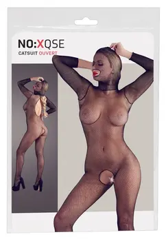 Black Level Catsuit S-L Net Model with Mask and Open Design