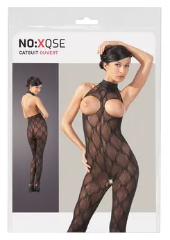 Cottelli Collection Lace Catsuit Open Bust Black S-L Adjustable Fit