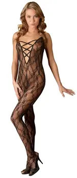 Cottelli Collection Lace Catsuit L/XL Black Open Crotch Bodystocking