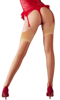 Cottelli Collection Stockings Skin/Red, Classic Seams, Size 5