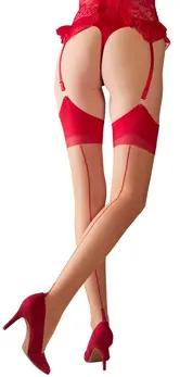 Cottelli Collection Stockings Skin/Red, Classic Seams, Size 5