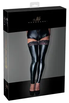 Cottelli Collection Lace-Top Wet Look Stockings M Black Silicone Grip