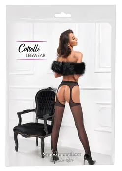 Cottelli Legware Suspender-Style Black Stockings with Lace, 20 DEN, M