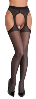 Cottelli Legware Black Suspender Stockings with Lace Trim, 20 DEN, Size 2