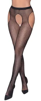 Cottelli Collection Sparkle Net Suspender Tights S-L, Rhinestone, Black