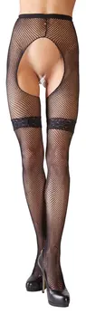Cottelli Collection Net Tights S/M with Decorative Lace Garters