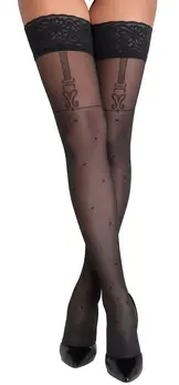 Cottelli LEGWARE Flirt 4 Black Mesh Hold-Up Stockings with Lace, 40 DEN