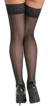 Cottelli Legware Seam Back Hold-ups with Lace Top Black 20 DEN