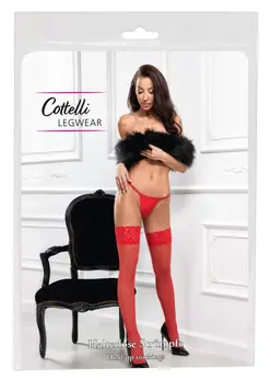 Cottelli Legware Red Hold-Up Stockings 20 Den, Lace Top, Size Adjustable