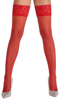 Cottelli Legware Red Hold-Up Stockings with Wide Lace Top 20 DEN