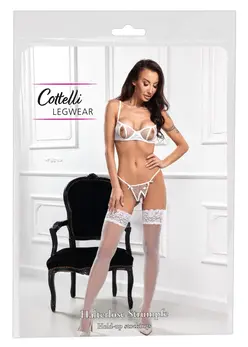 Cottelli Legware White Hold-Ups with Wide Lace Trim 20 DEN, Size 4