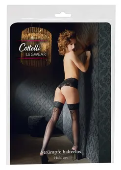 Cottelli Collection Hold-Up Stockings Seam Lace Top Black 8cm
