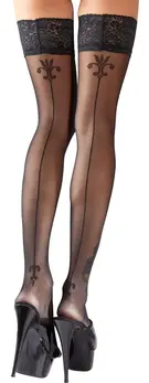 Cottelli Collection Hold-up Stockings with Back Seam & Lace Top Black