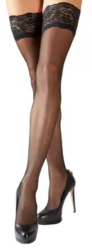 Cottelli Collection Hold-up Stockings Black Size 5, Lace Top, 20 Denier