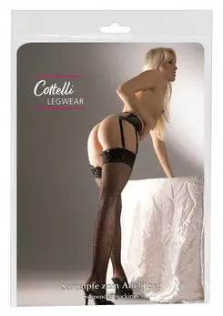 Cottelli Collection Net Stockings Lace S/M - Decorative Lace Top, Black