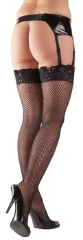 Cottelli Collection Net Stockings Lace S/M - Decorative Lace Top, Black