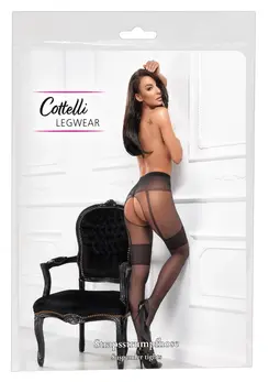 Cottelli Legware Open Crotch Tights with Lace Suspender Effect, Black, 20 DEN