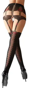 Cottelli Collection Patterned Tights with Decorative Lacing, Black, M/L