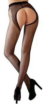 Cottelli Collection Black Crotchless Tights with Red Seam S-L