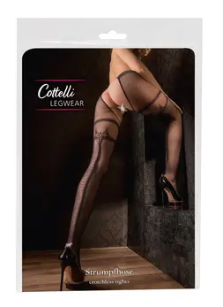 Cottelli LEGWEAR Fishnet Tights L/XL with Open Gusset and Garter Design