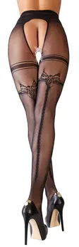 Cottelli LEGWEAR S/M Fishnet Tights with Garter & Back Seam, Black