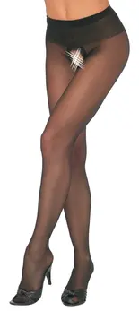 Cottelli Legwear Open Crotch Black Tights Size 5 Flexible Comfort