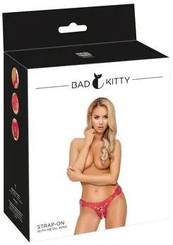 Bad Kitty Adjustable Red Strap-On Harness S-L, Leather Look, Universal Fit