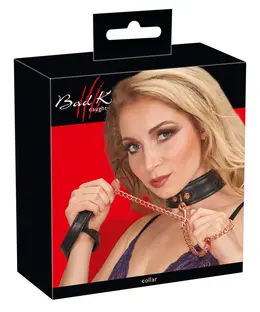 Bad Kitty Adjustable Black Collar & Rose-Gold Chain Leash Set
