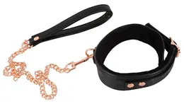 Bad Kitty Adjustable Black Collar & Rose-Gold Chain Leash Set