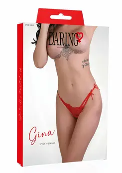 Gina Spicy V-String Lace Panties Cotton Gusset S/M L/XL Black
