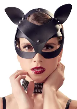 Bad Kitty Cat Mask Black Imitation Leather with Rhinestone Accents