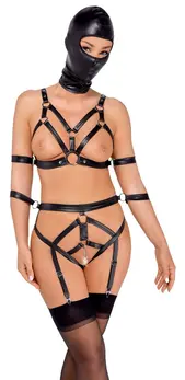 Bad Kitty Strap Set with Adjustable Harness & Eye Mask, Size L