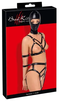Bad Kitty Strap Set with Head Mask XS, Adjustable Vegan Leather Harness