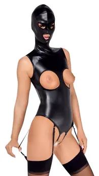 Bad Kitty Vegan Leather Suspender Body & Mask Set, Size S, Black