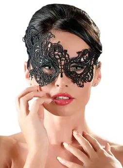 Cottelli Collection Embroidered Eye Mask Elegant Black Lace Design