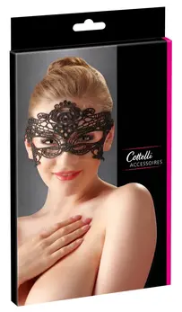 Cottelli Collection Black Embroidered Eye Mask with Lace Ribbon