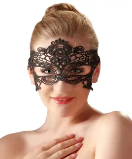 Cottelli Collection Black Embroidered Eye Mask with Lace Ribbon