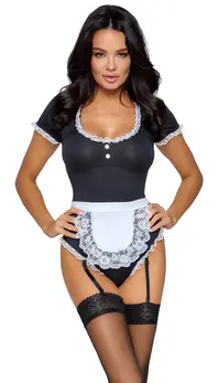Cottelli COSTUMES Waitress Body M Lace Trim Adjustable Straps Black/White