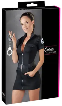 Cottelli Collection Police Uniform Dress M with Badge and Belt, Black