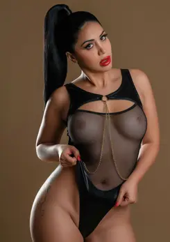 Highwaist Bodysuit With Chain - Mesh & Wetlook, Elegant Black, S/M