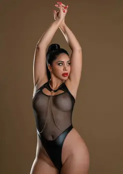 Highwaist Bodysuit With Chain - Mesh & Wetlook, Elegant Chain Detail