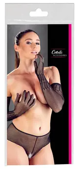 Cottelli Collection Net Gloves S-L - Elbow-Length, Black, Stretch Fit