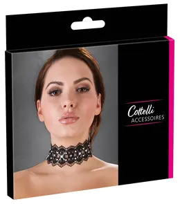 Cottelli Collection Black Choker Embroidered with Pearls & Rhinestones 36cm